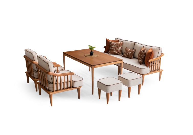 Zen Ahşap Balkon Takımı ( 3+1+1+masa+2 puf )